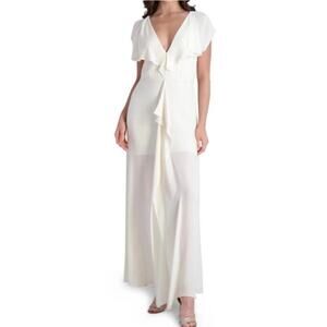 BCBG MaxAzria Ruffle Cascade Maxi Dress Ivory Size 2 NWT Evening Gown Formal